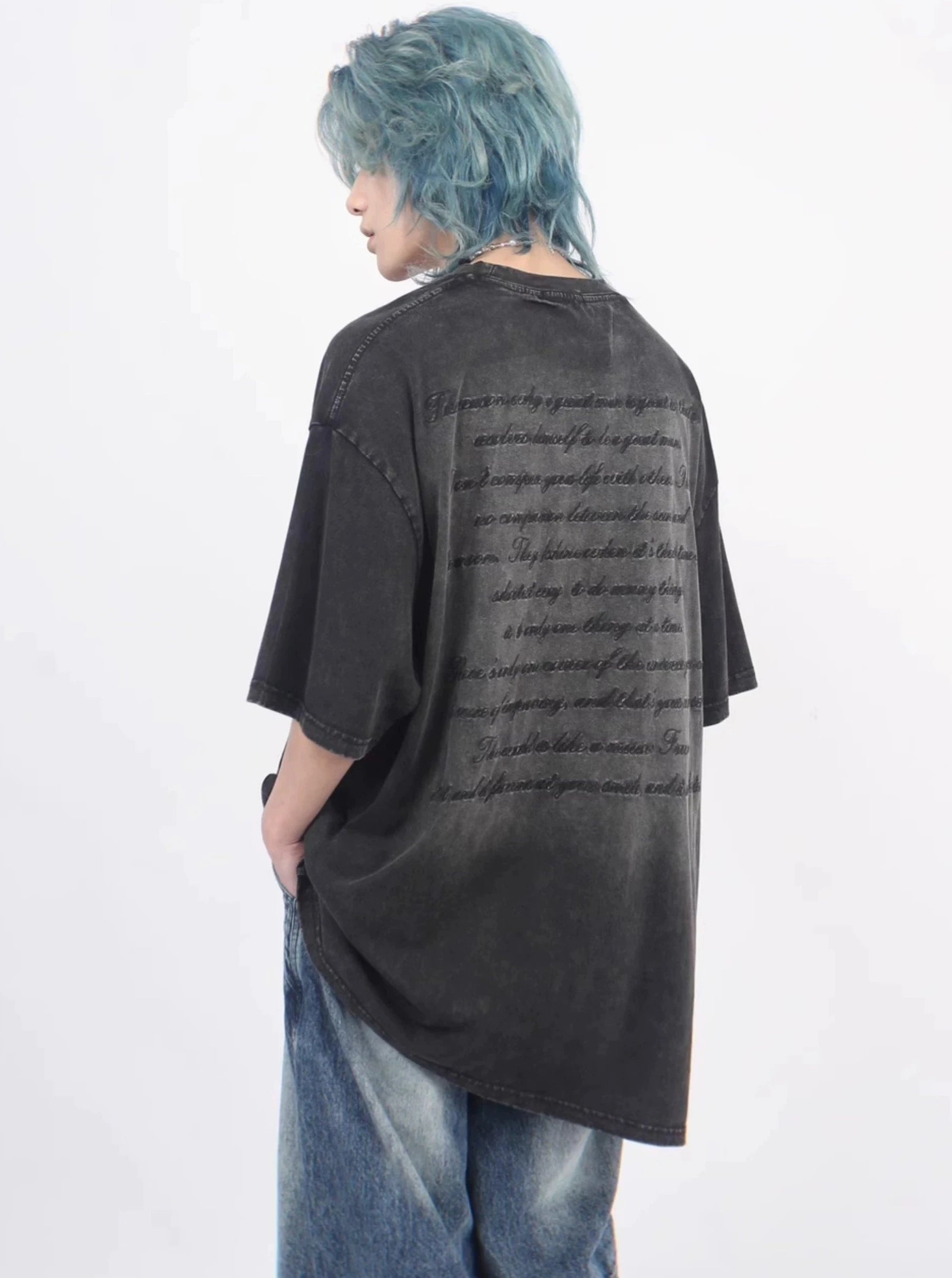 oversize back letter print T-shirt gm15323