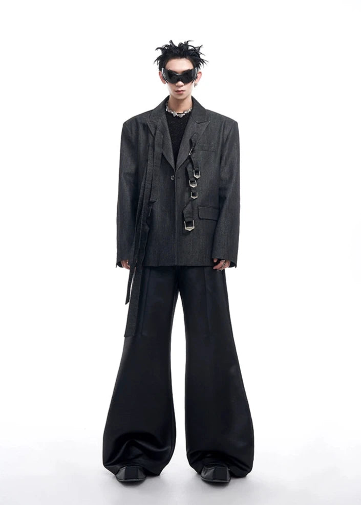 black satin scimitar wide leg pants gm15893