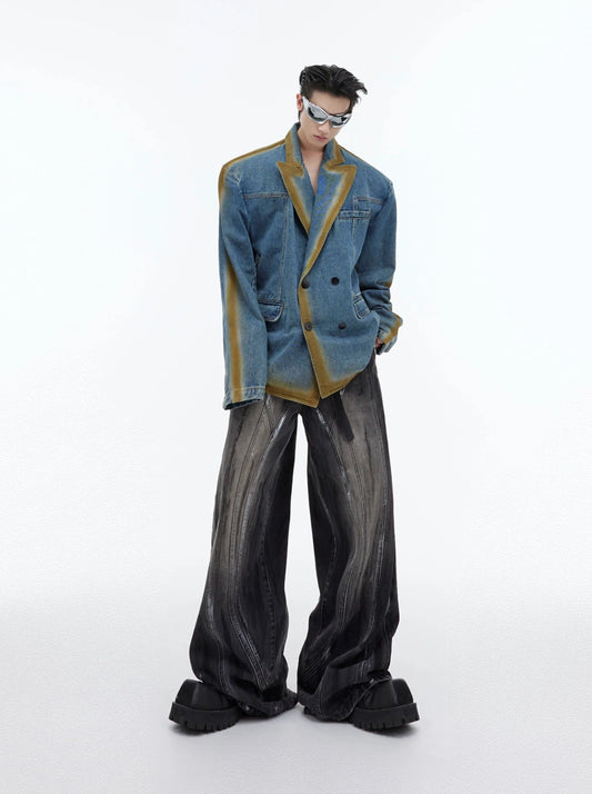 Heavy retro distressed wide-leg loose denim gm15308