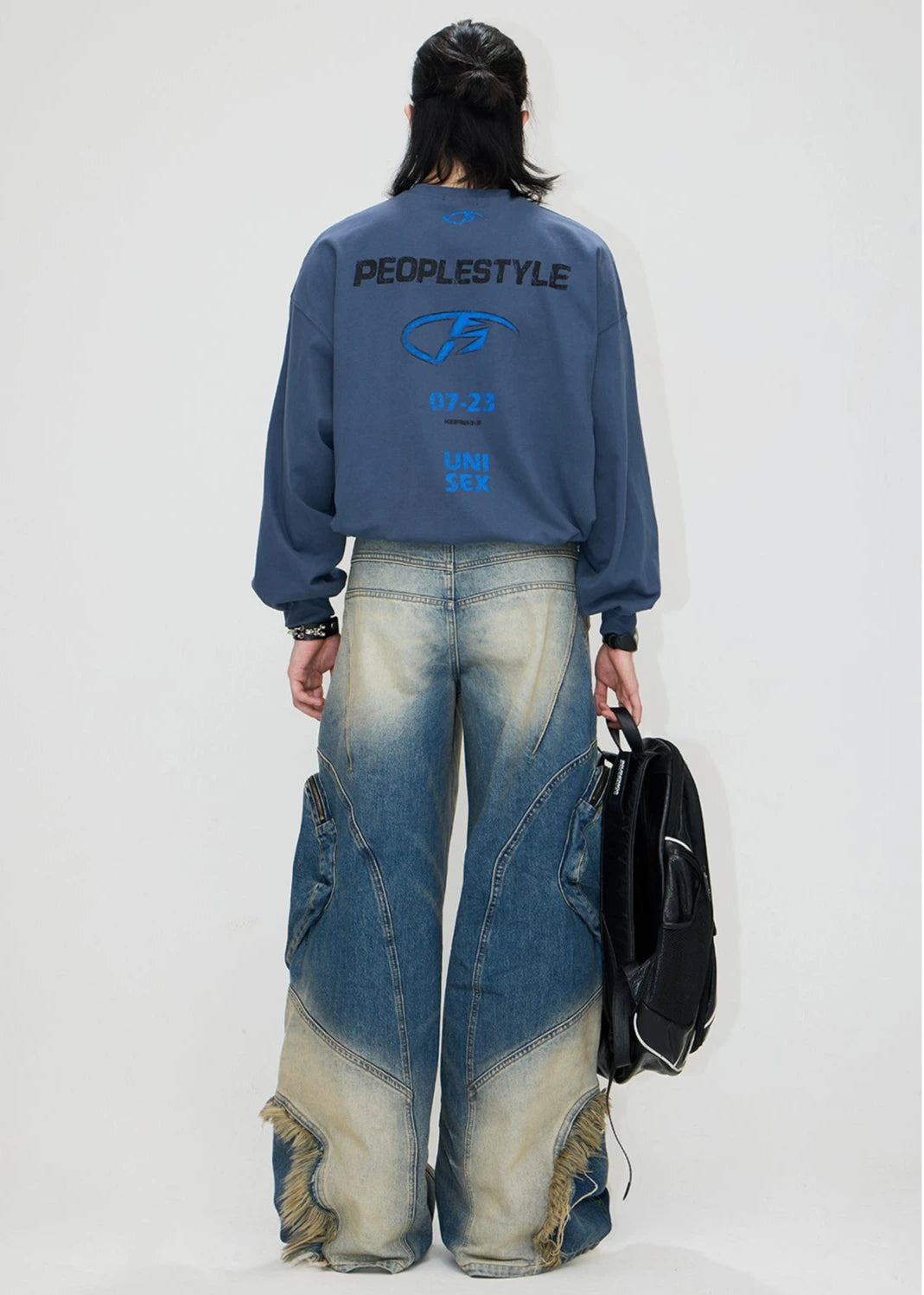 washed white and blue denim pants gm16014