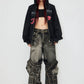 washed zip belt denim pants gm16017