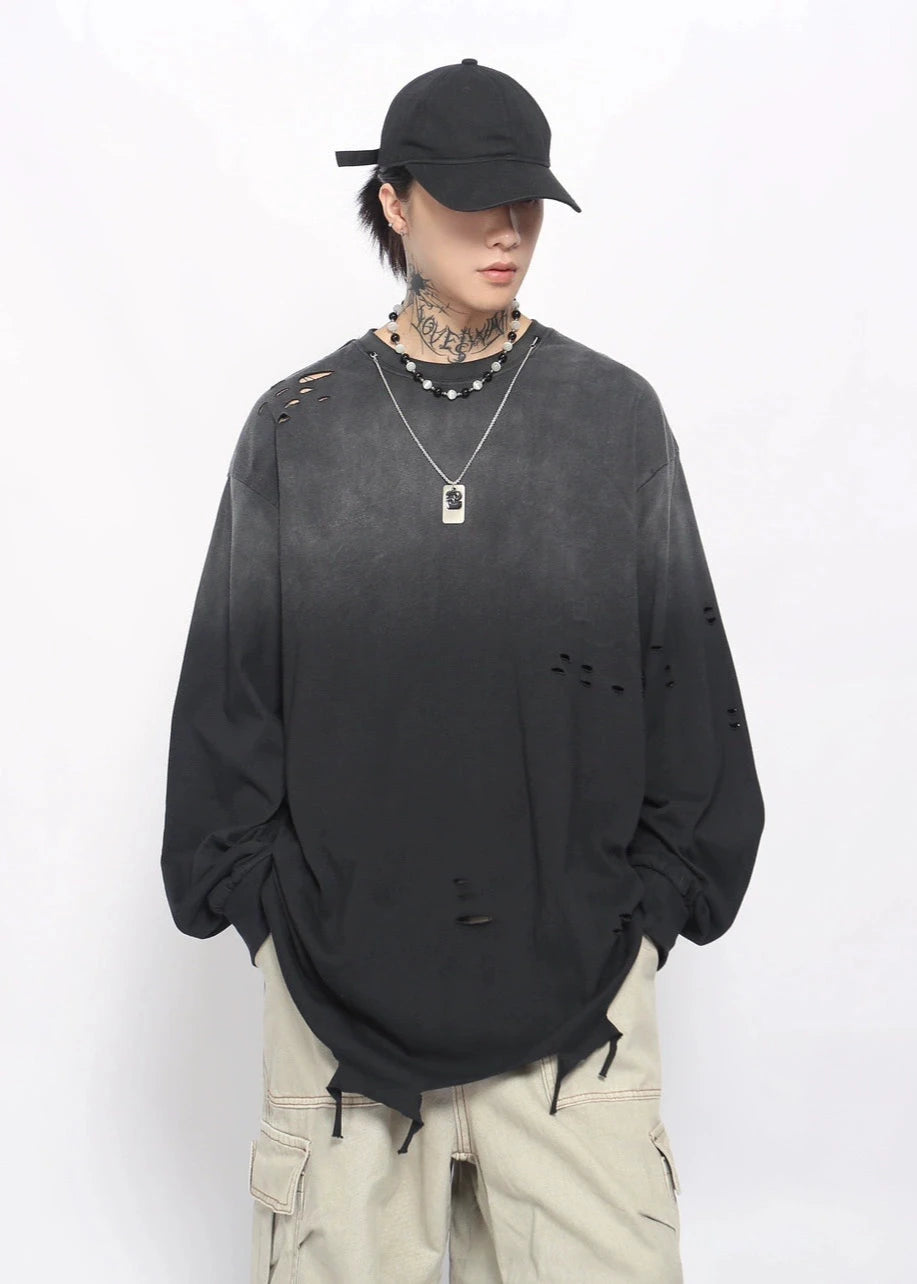 washed hem cut long T-shirt gm16120