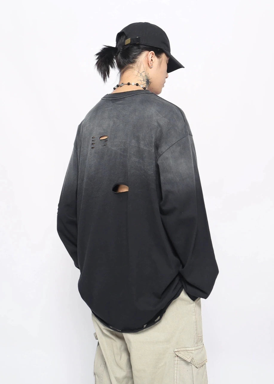 washed hem cut long T-shirt gm16120