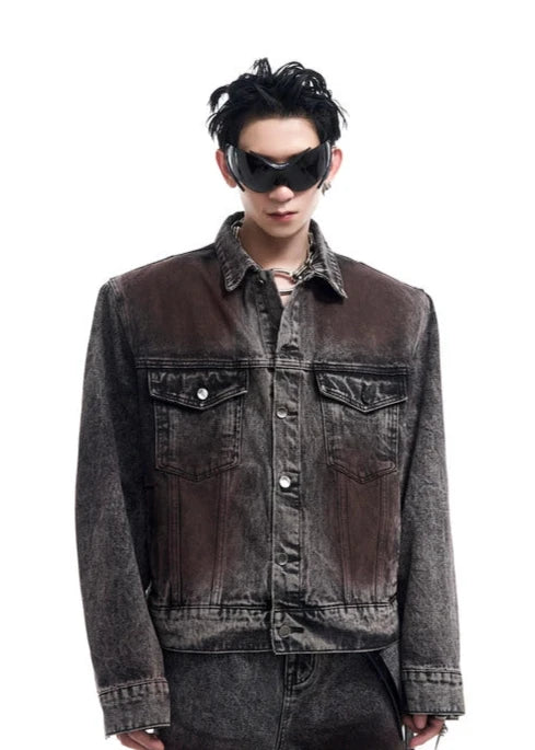 washed brown short denim jacket gm15898