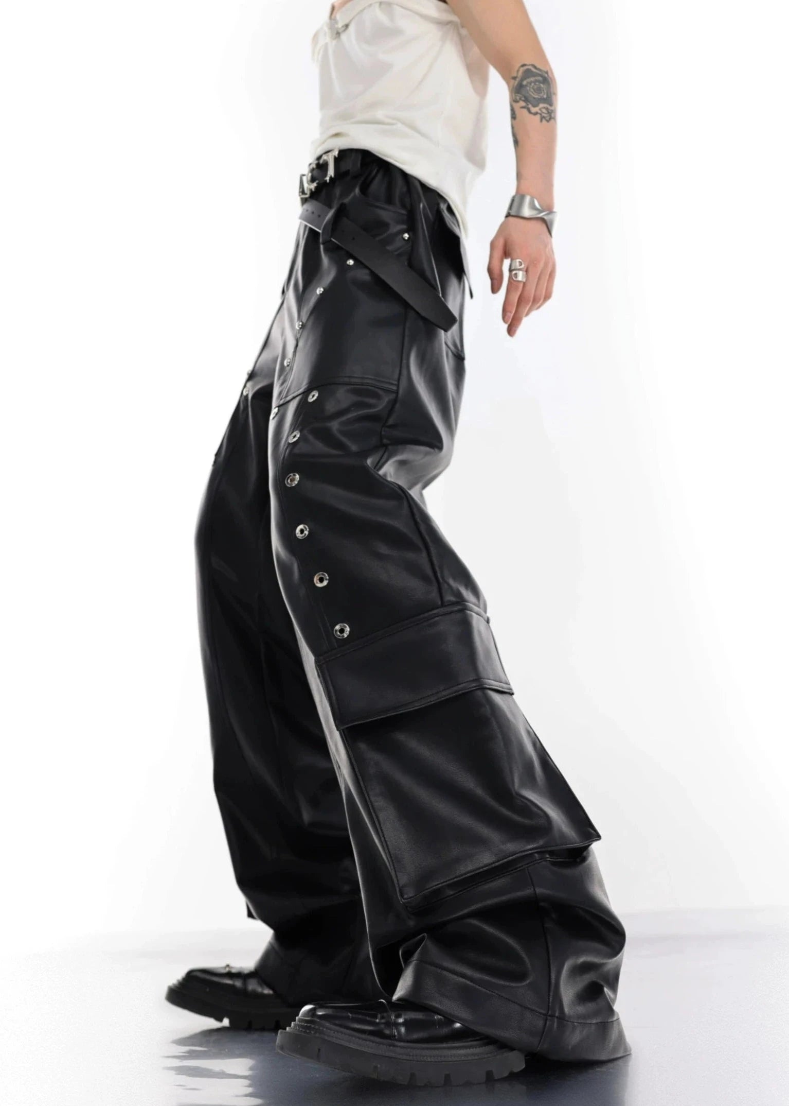 large pockets and splicing design wide leg pants gm15306