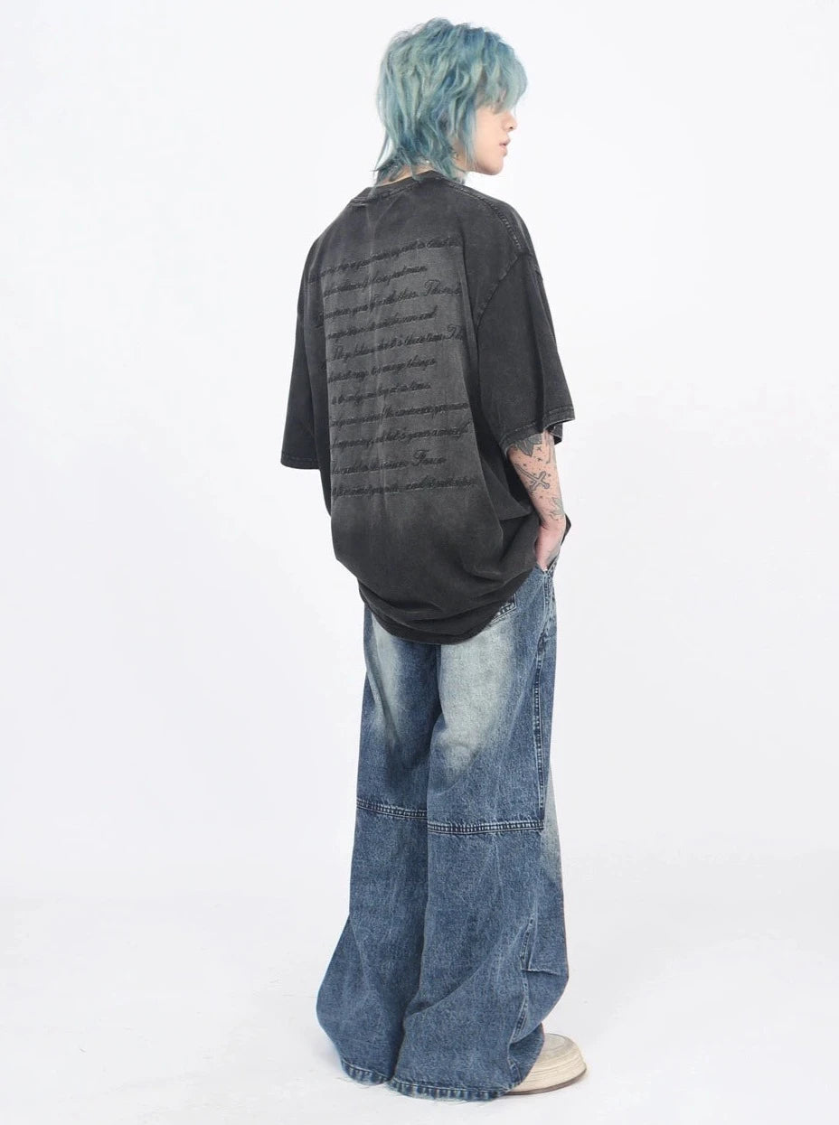 oversize back letter print T-shirt gm15323