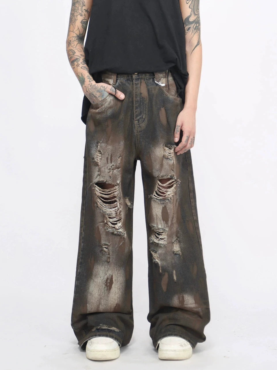 dirty ripped denim pants gm15841