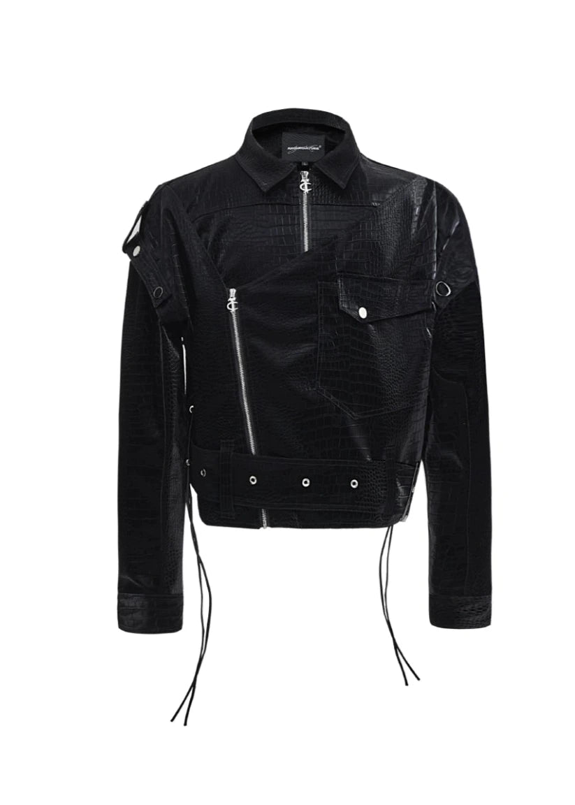 shoulder pad leather jacket gm16107