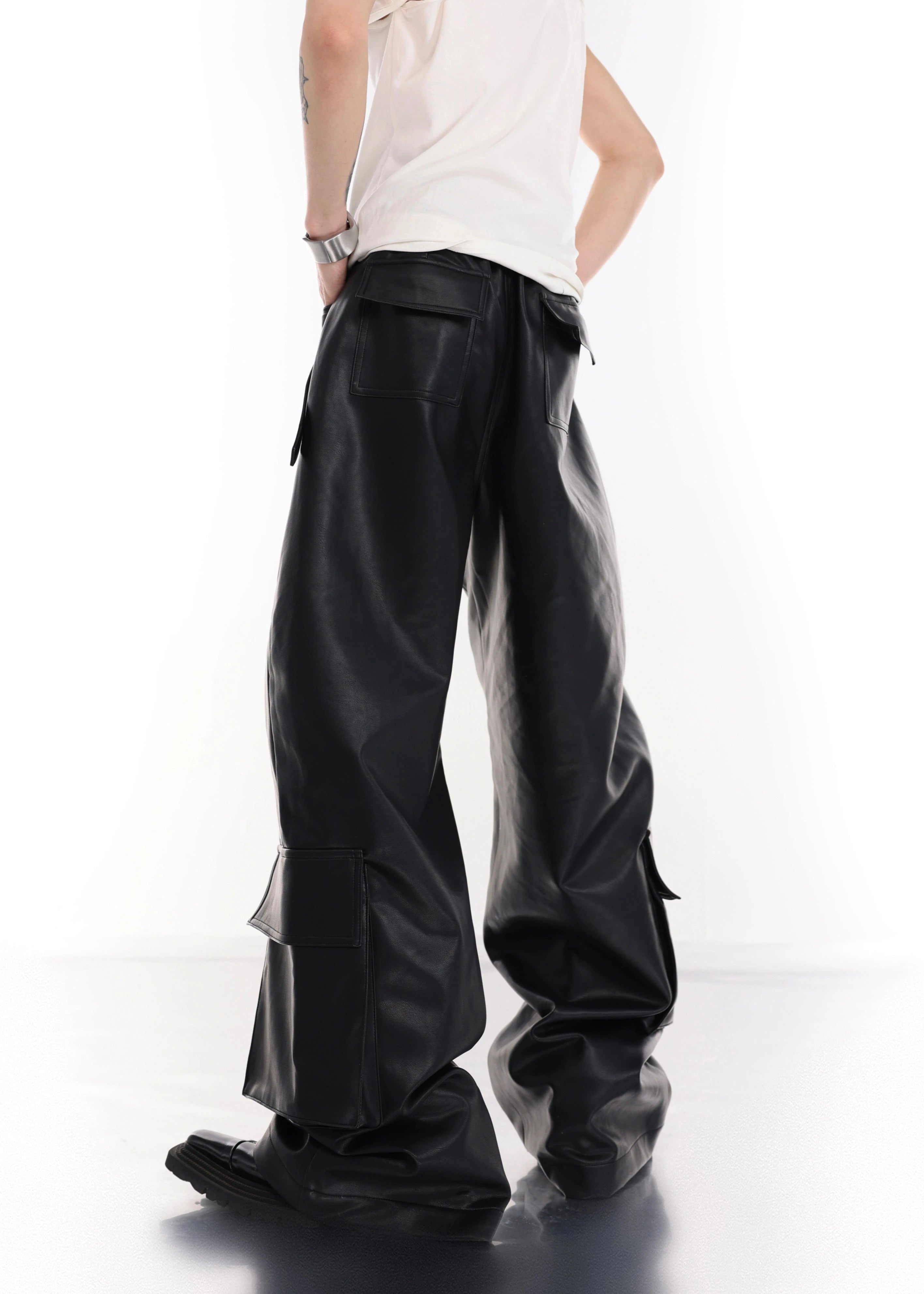 large pockets and splicing design wide leg pants gm15306