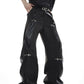 leather splicing design casual straight trousers gm15310