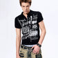 Gothic Grunge Distressed Print Slim Poloshirt gm16425