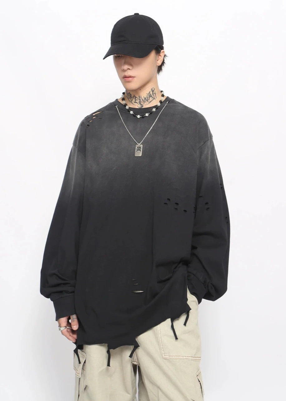 washed hem cut long T-shirt gm16120