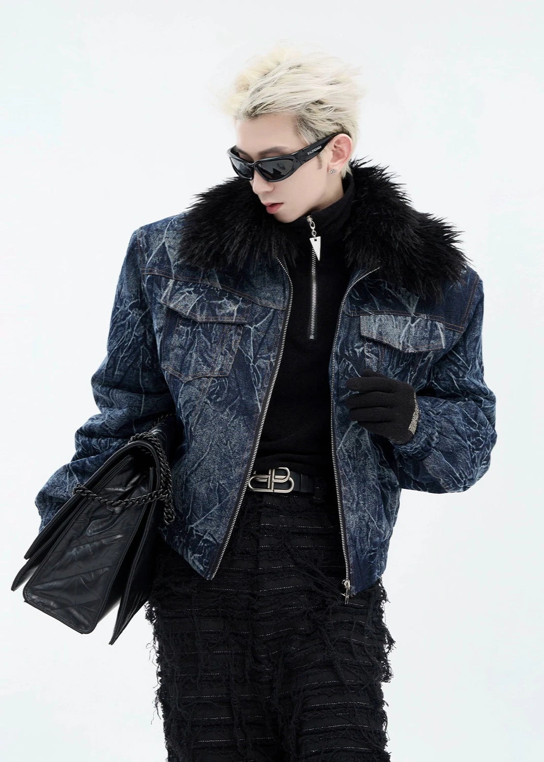 shoulder padded fur jacket gm16313