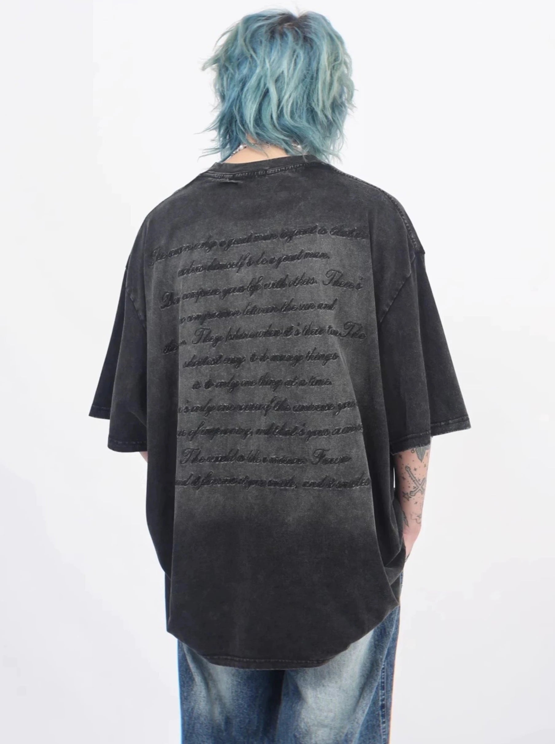 oversize back letter print T-shirt gm15323