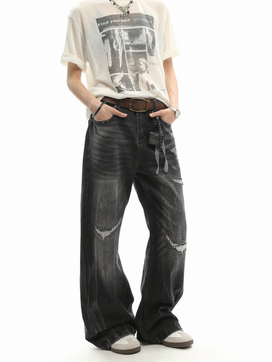 Distressed Faded Wide Leg Denim gm16620