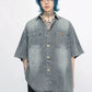 retro washed denim short-sleeved shirt gm15340