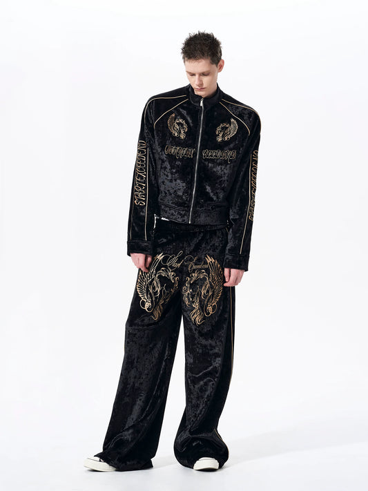 War Horse Embroidery Velvet Sweat Jacket gm16411