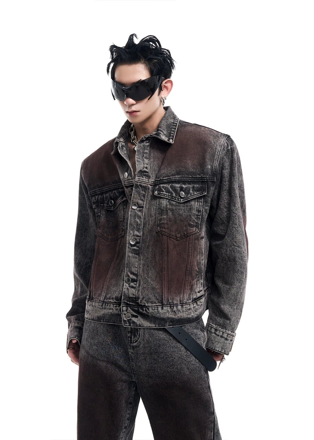 washed brown short denim jacket gm15898