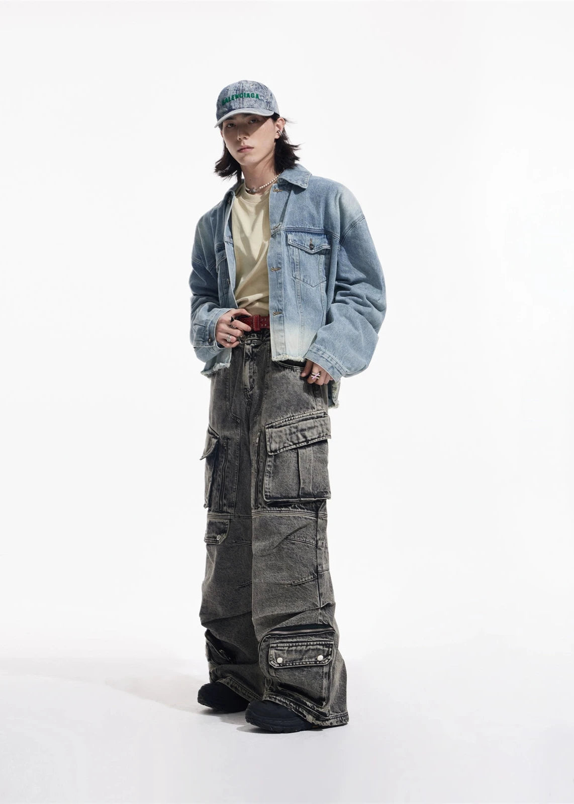 multi pocket washed denim pants gm16012