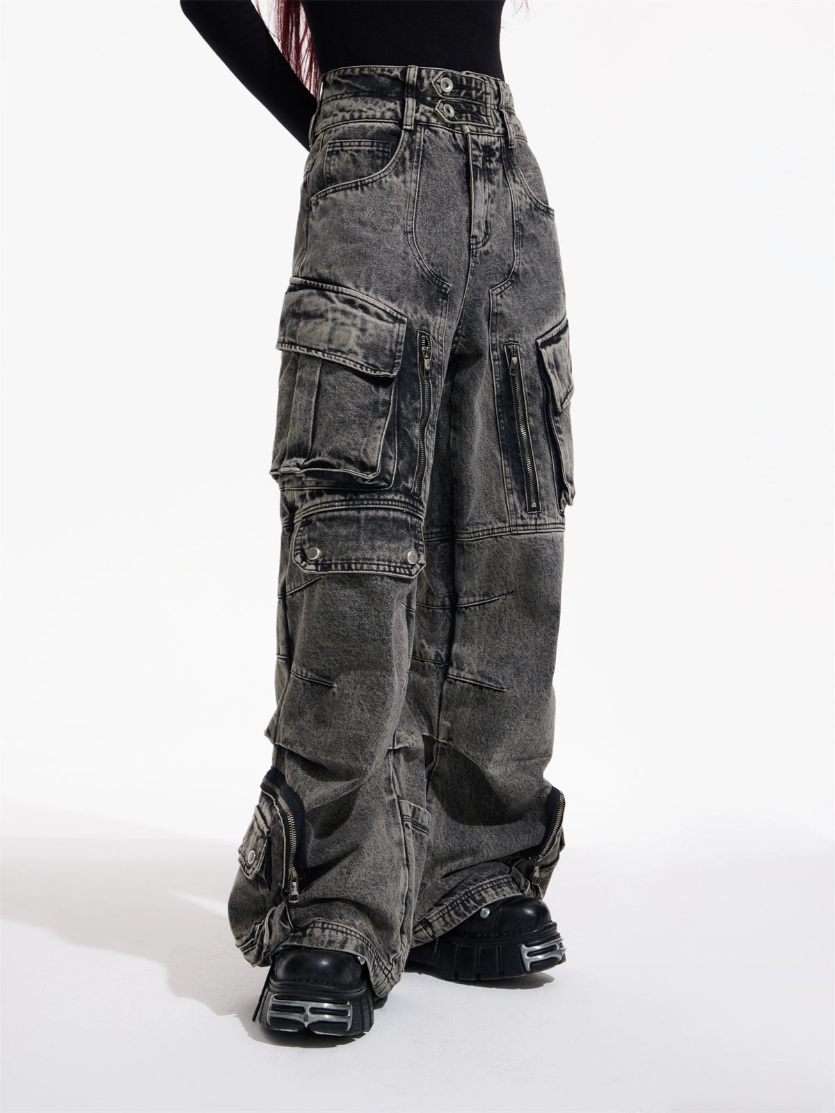 multi pocket washed denim pants gm16012