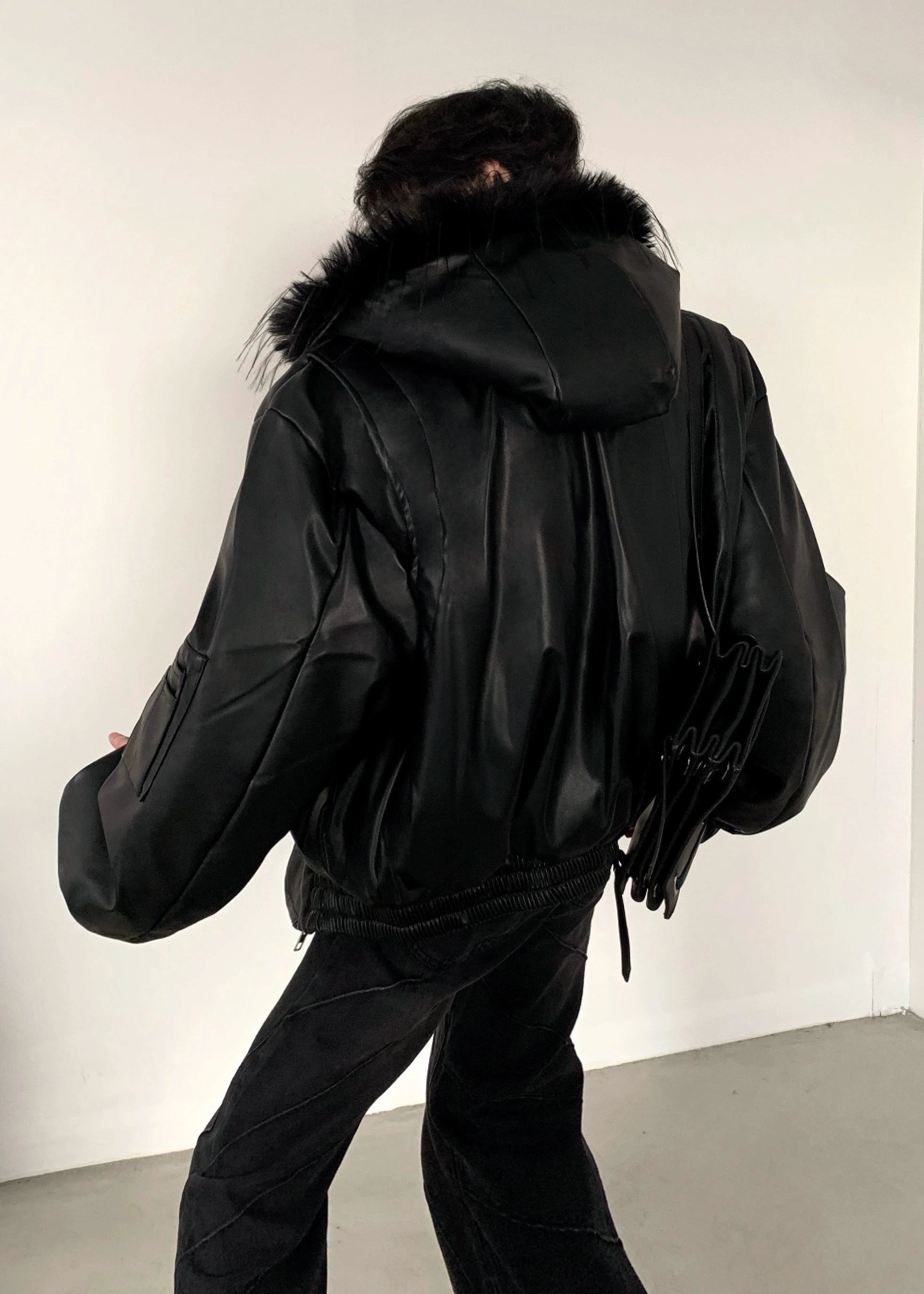 fur hooded leather jacket gm16329