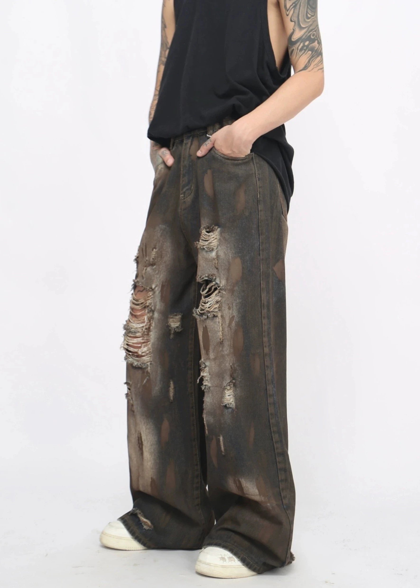 dirty ripped denim pants gm15841