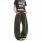 Washed Script Embroidery Wide Leg Cargo Pants gm16618