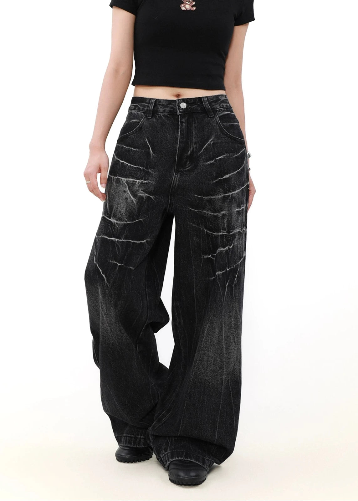 wide leg black denim pants gm16022