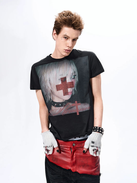 Crimson Cross Gothic Portrait Tshirt gm16420