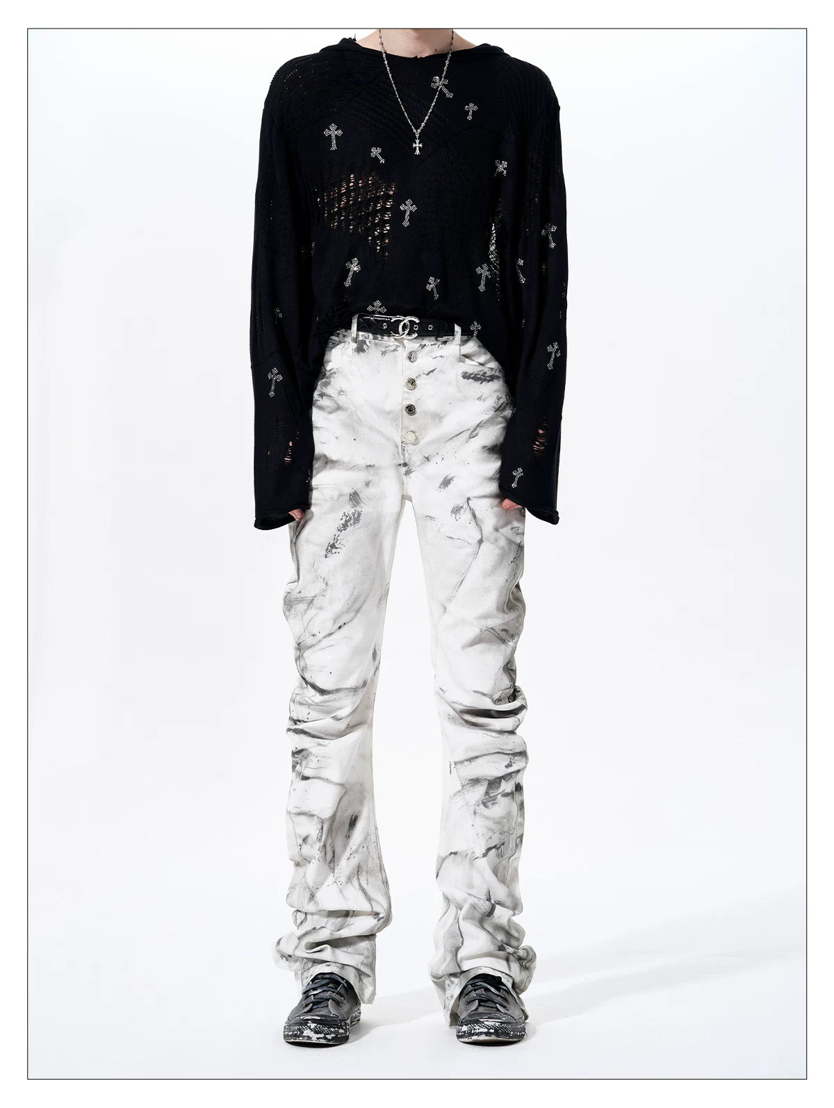 Smoke Damage Shirring Flare Pants 01