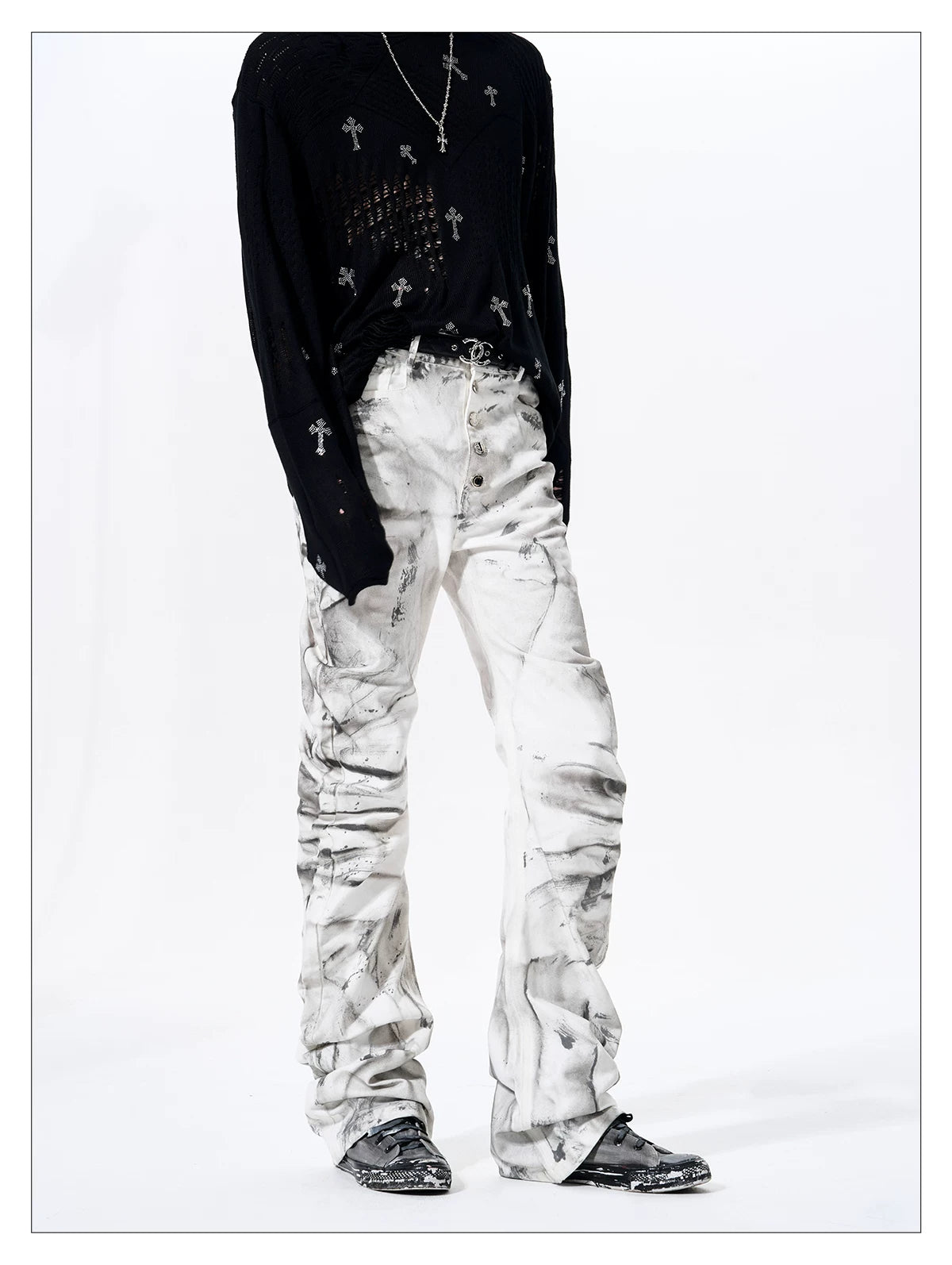 Smoke Damage Shirring Flare Pants 03