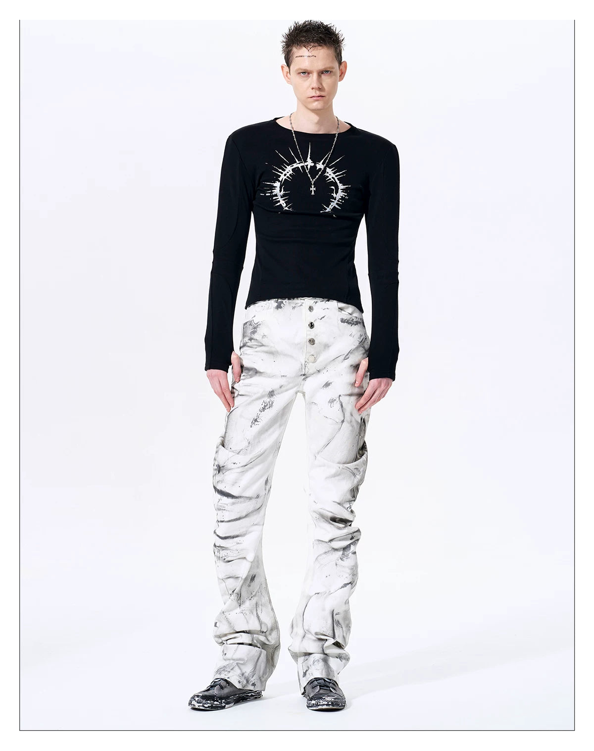 Smoke Damage Shirring Flare Pants 05