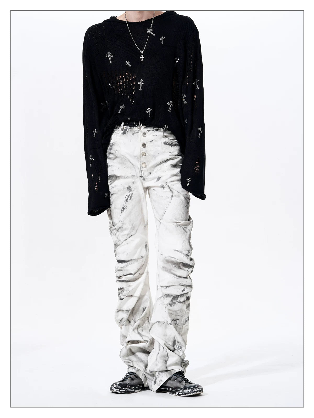 Smoke Damage Shirring Flare Pants 09
