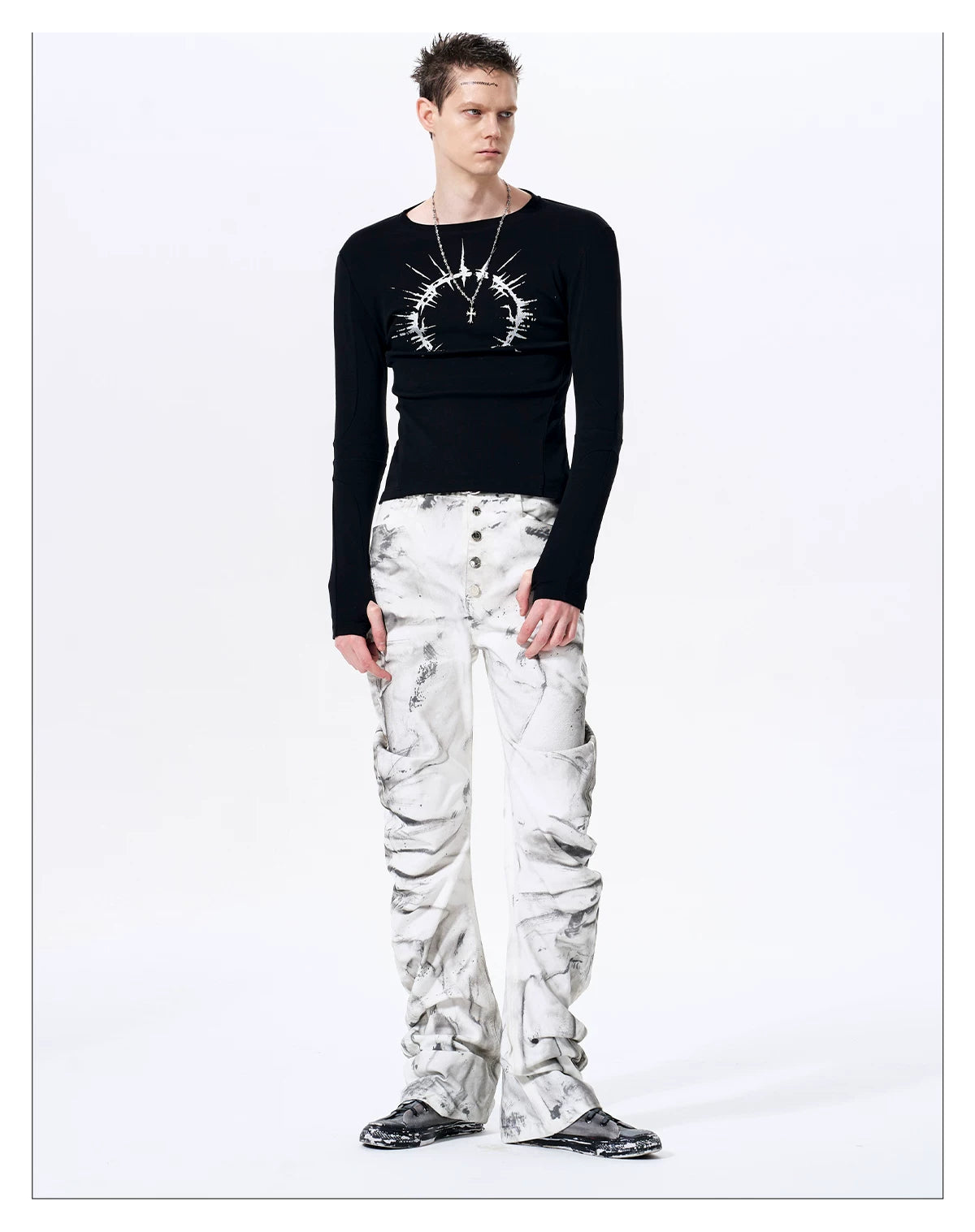 Smoke Damage Shirring Flare Pants 12