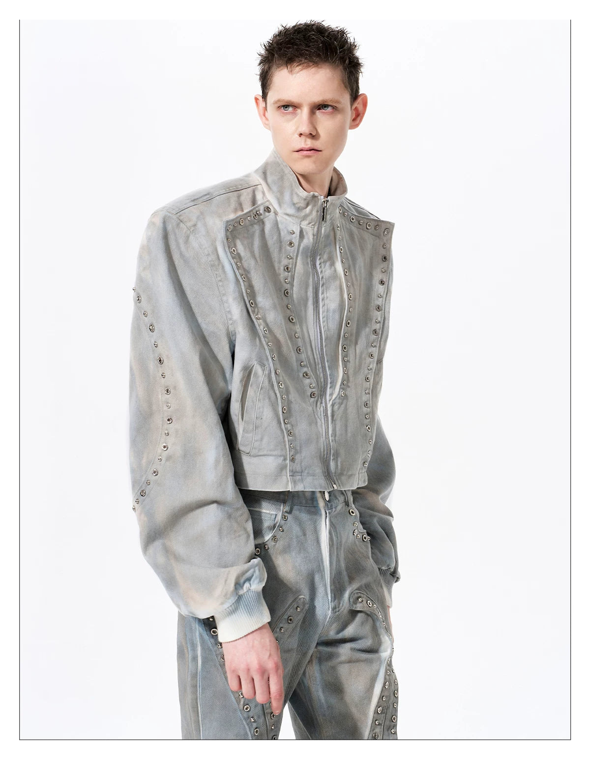 Vintage Wash Studs Denim Cropped Jacket 02