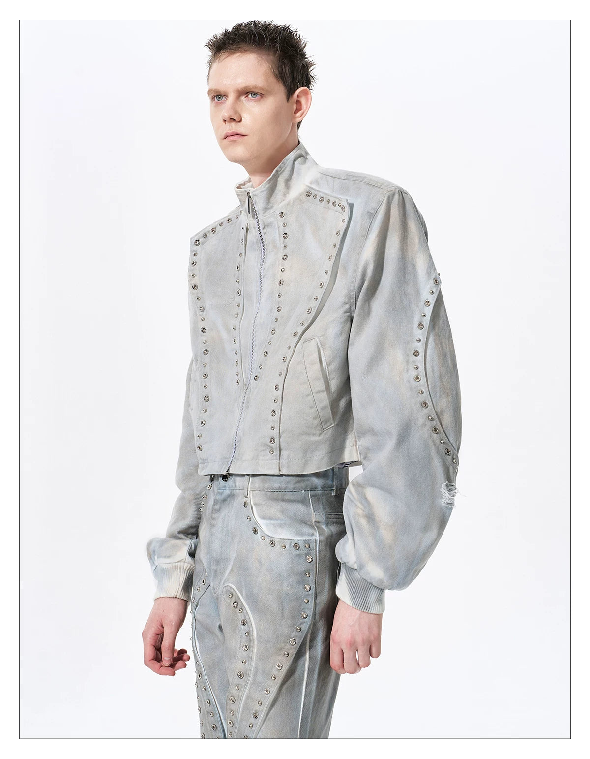 Vintage Wash Studs Denim Cropped Jacket 03