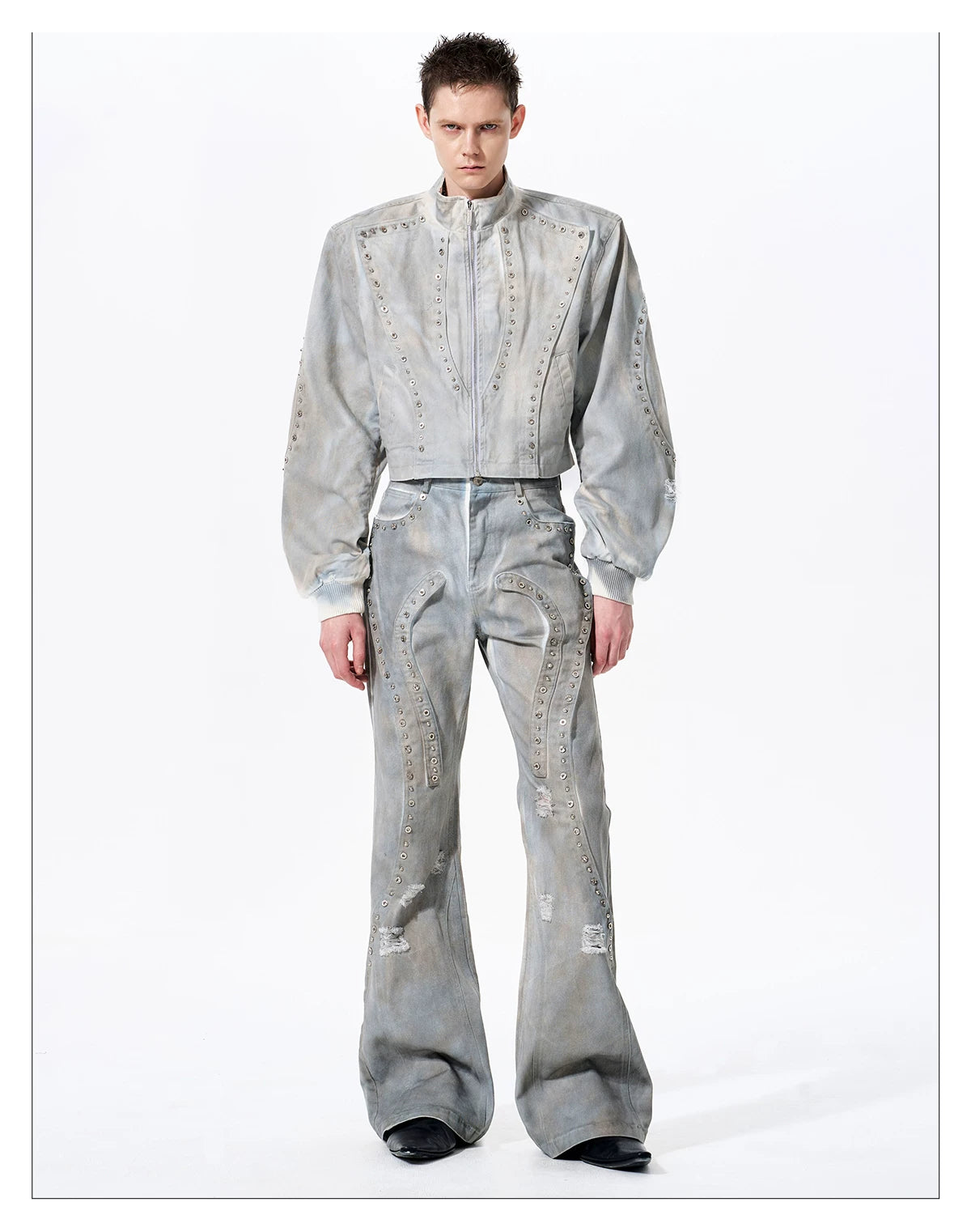 Vintage Wash Studs Denim Cropped Jacket 05