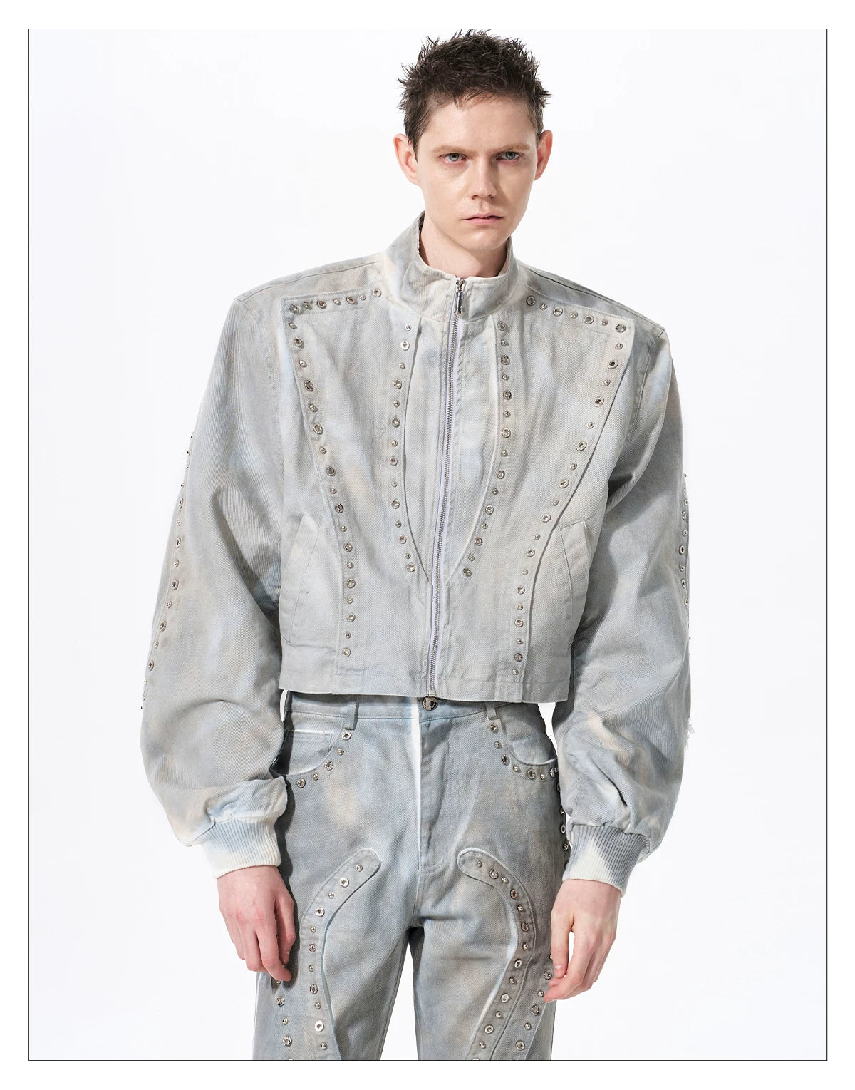 Vintage Wash Studs Denim Cropped Jacket 08