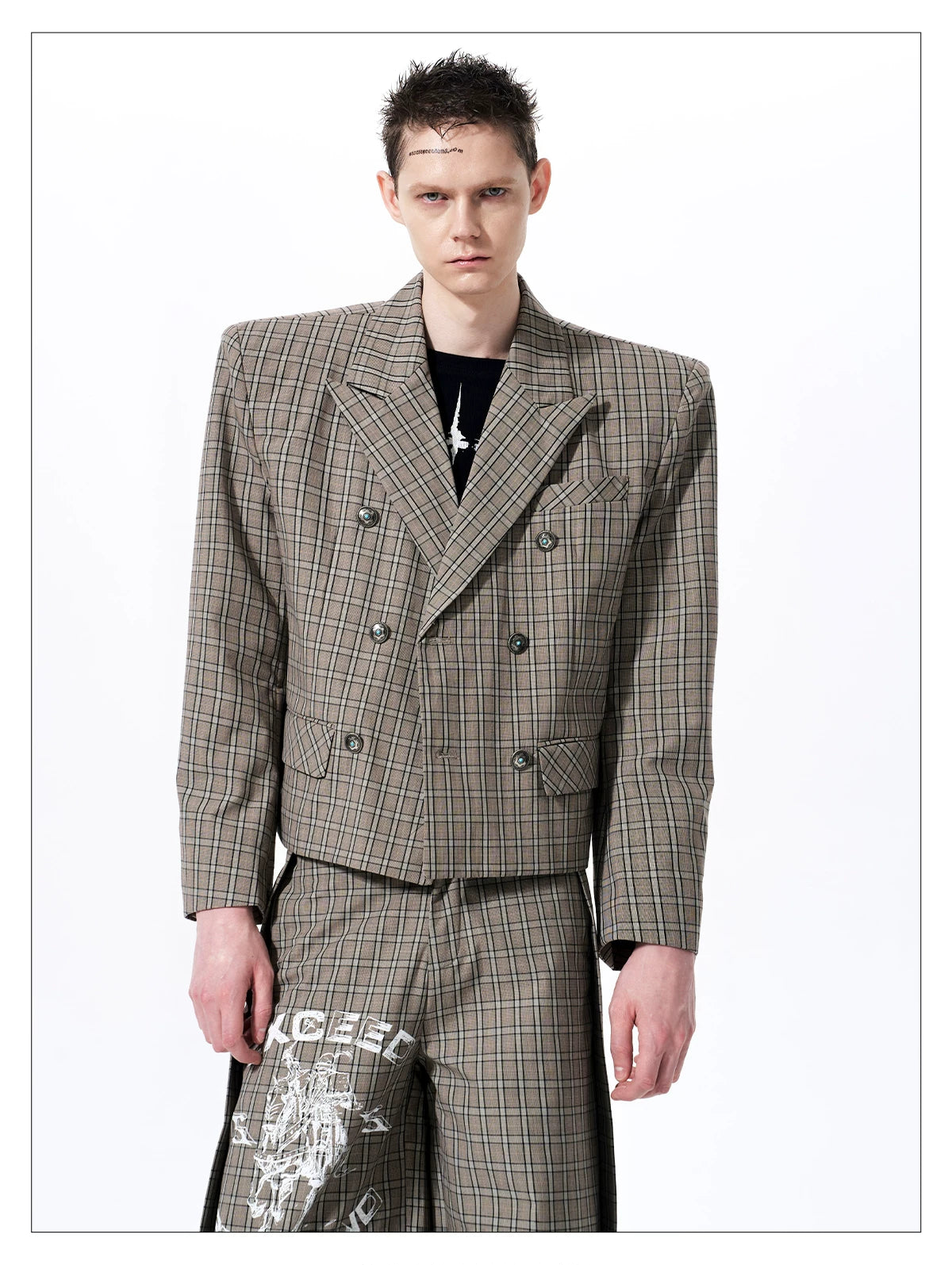 Check Double Breasted Jacket gm16413 01