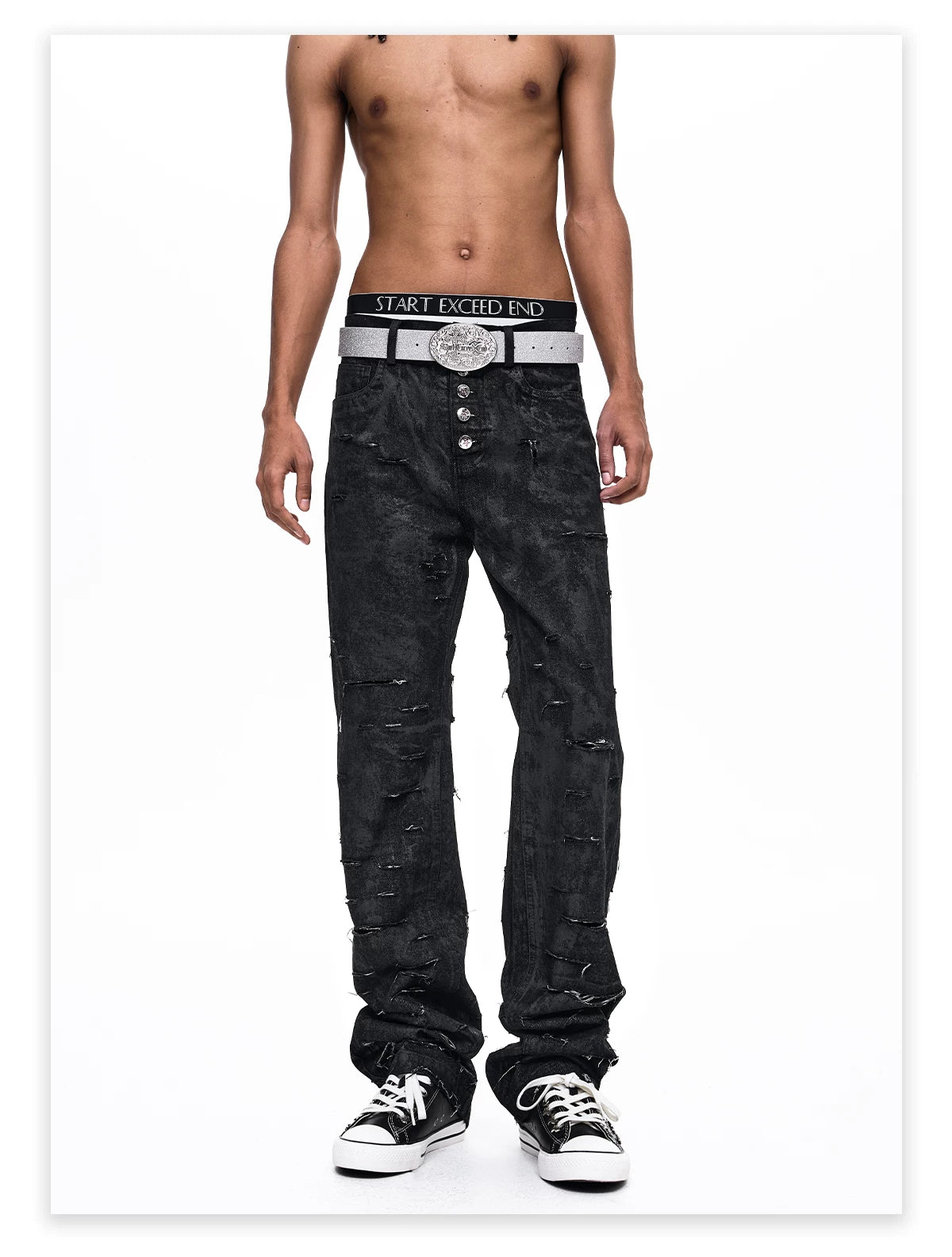 Waxed Distressed Five-Button Slim Denim gm16506 01