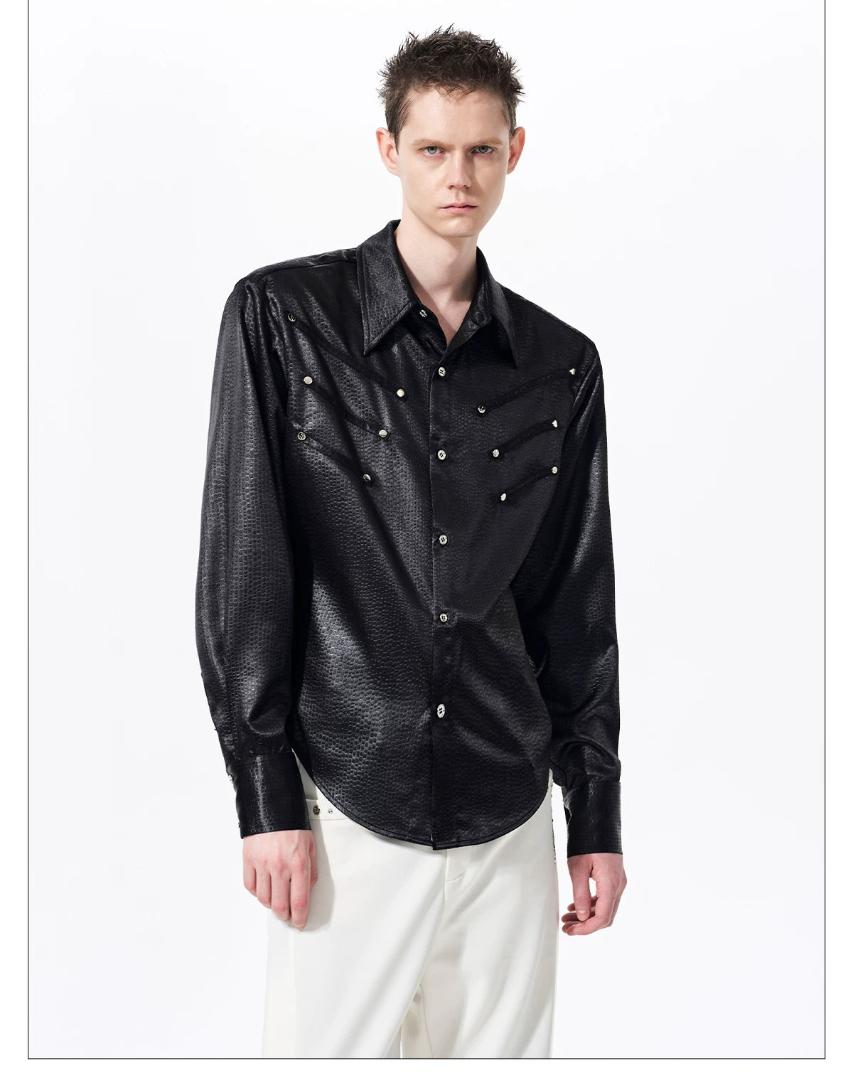 Herringbone Shoulder Studs Leather Jacket gm16412 - 02