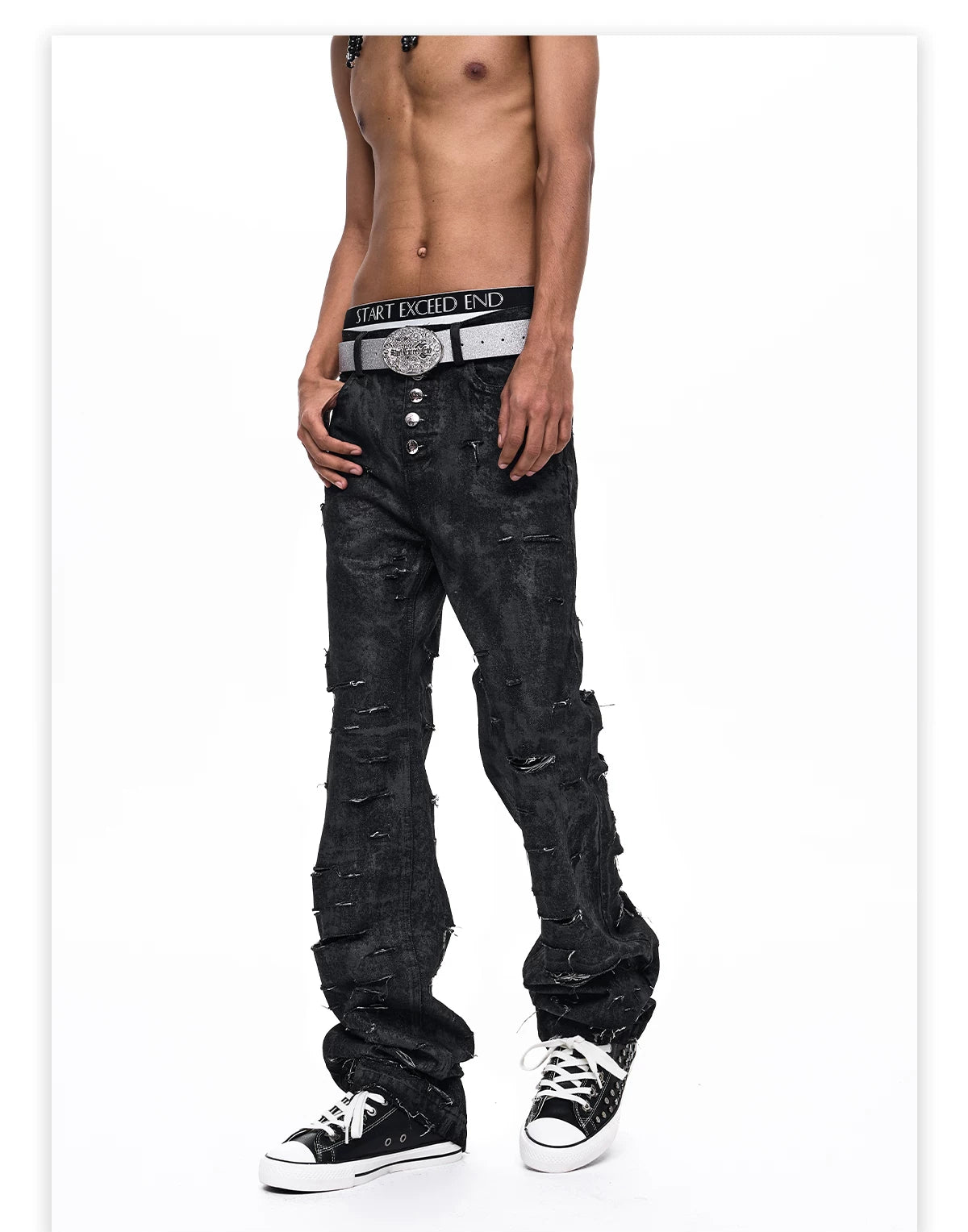 Waxed Distressed Five-Button Slim Denim gm16506 02