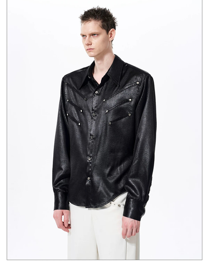 Herringbone Shoulder Studs Leather Jacket gm16412 - 03