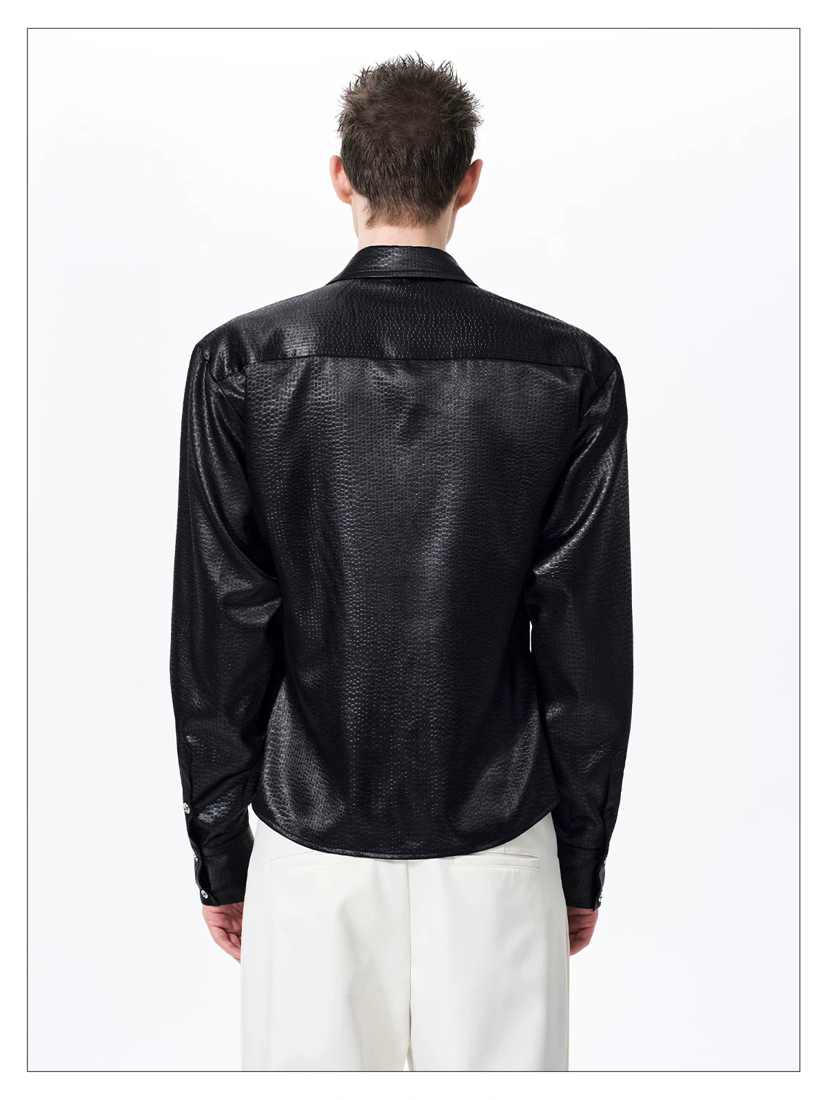 Herringbone Shoulder Studs Leather Jacket gm16412 - 05