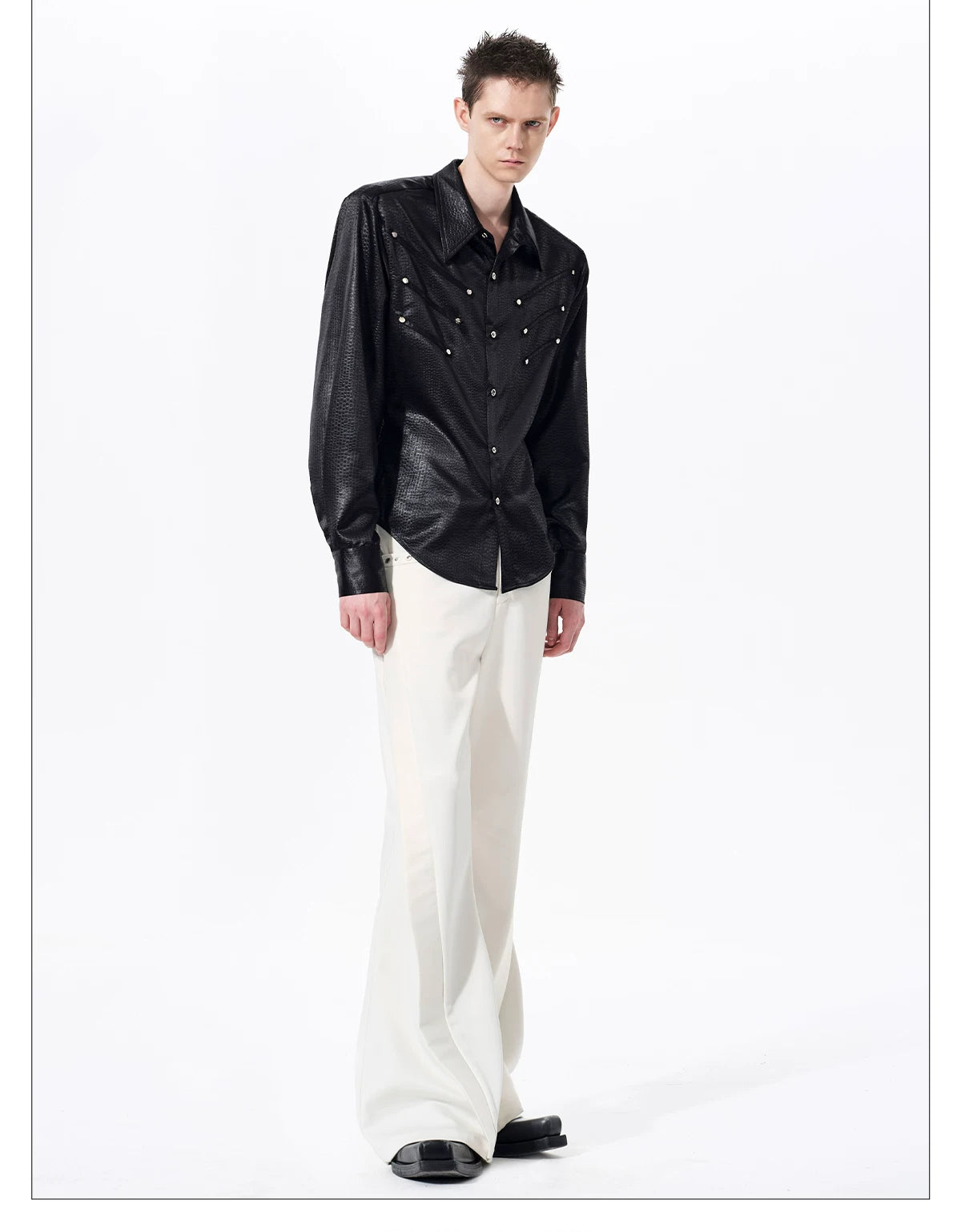 Herringbone Shoulder Studs Leather Jacket gm16412 - 06