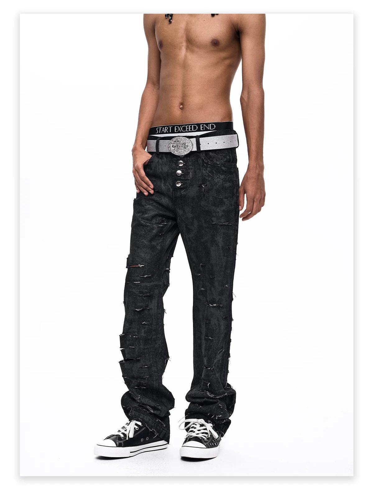 Waxed Distressed Five-Button Slim Denim gm16506 06