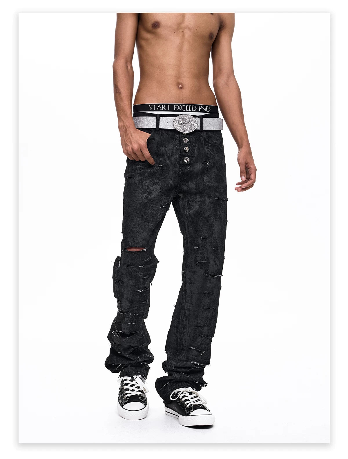 Waxed Distressed Five-Button Slim Denim gm16506 07