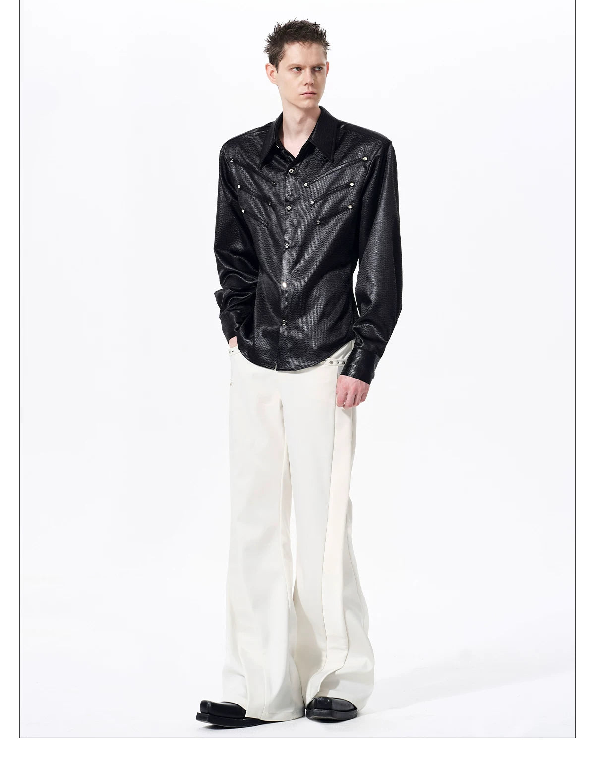 Herringbone Shoulder Studs Leather Jacket gm16412 - 07