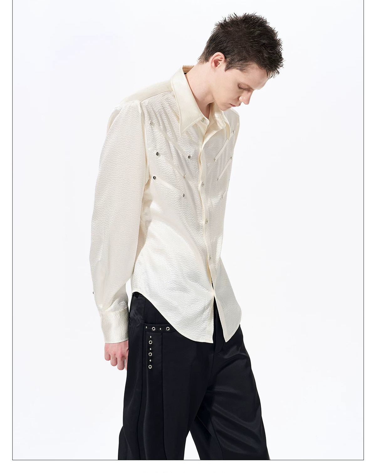 Herringbone Shoulder Studs Leather Jacket gm16412 - 08
