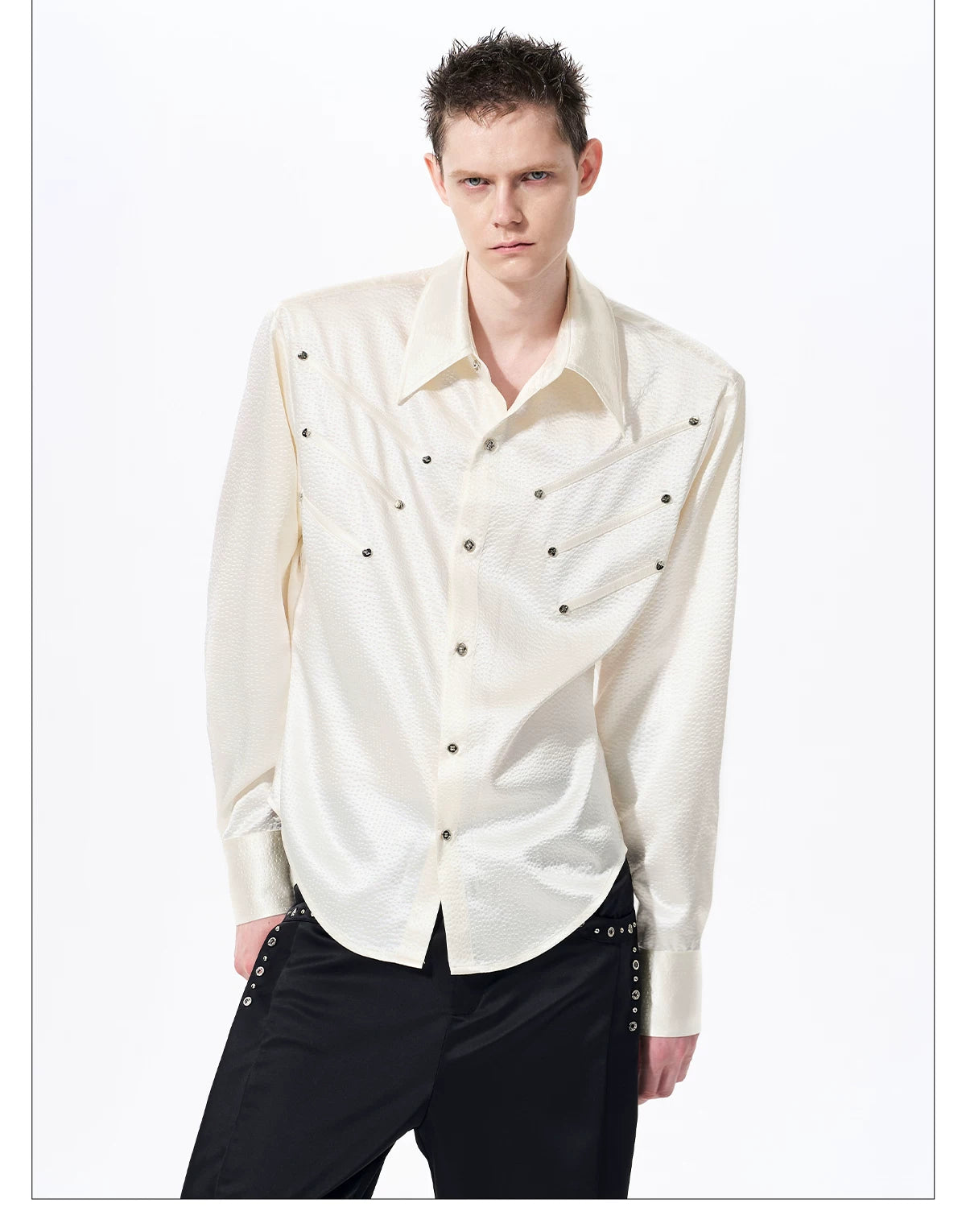 Herringbone Shoulder Studs Leather Jacket gm16412 - 09